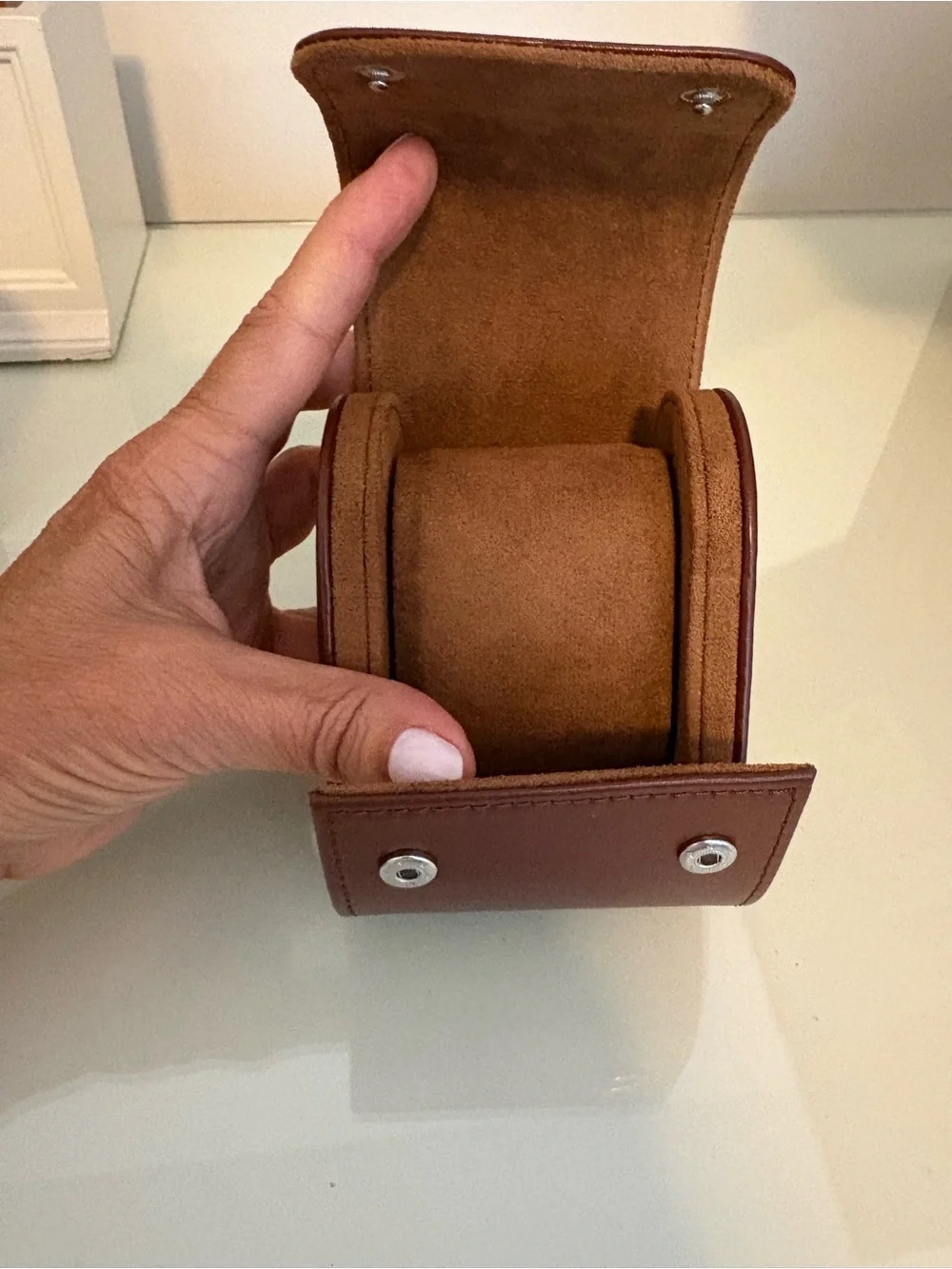 Brown watch case for travel